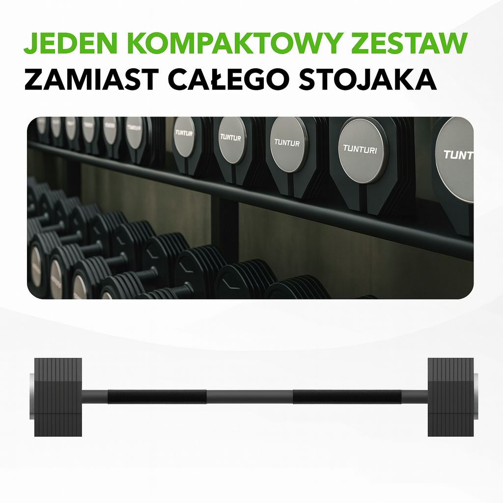 Jeden kompaktowy zestaw ciężarów - infografika